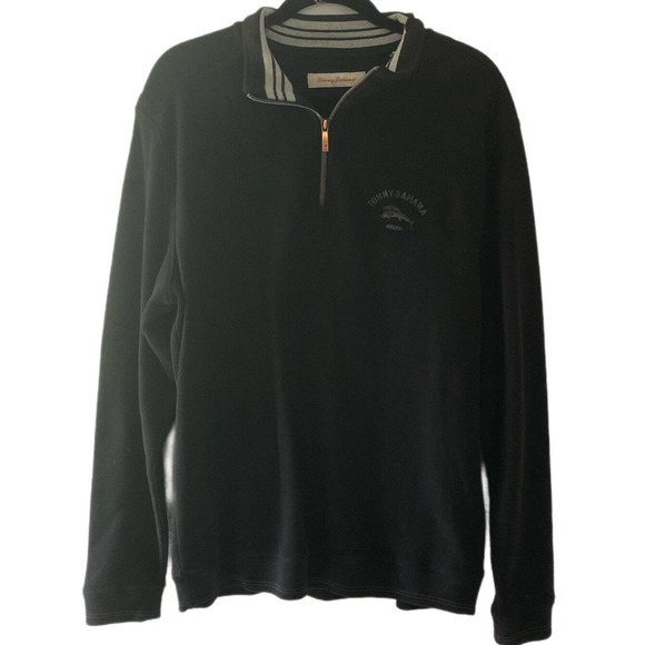 TOMMY BAHAMA Half Zip Marlin Pullover Sweater | Mens L Navy Cotton Blend - Picture 1 of 6